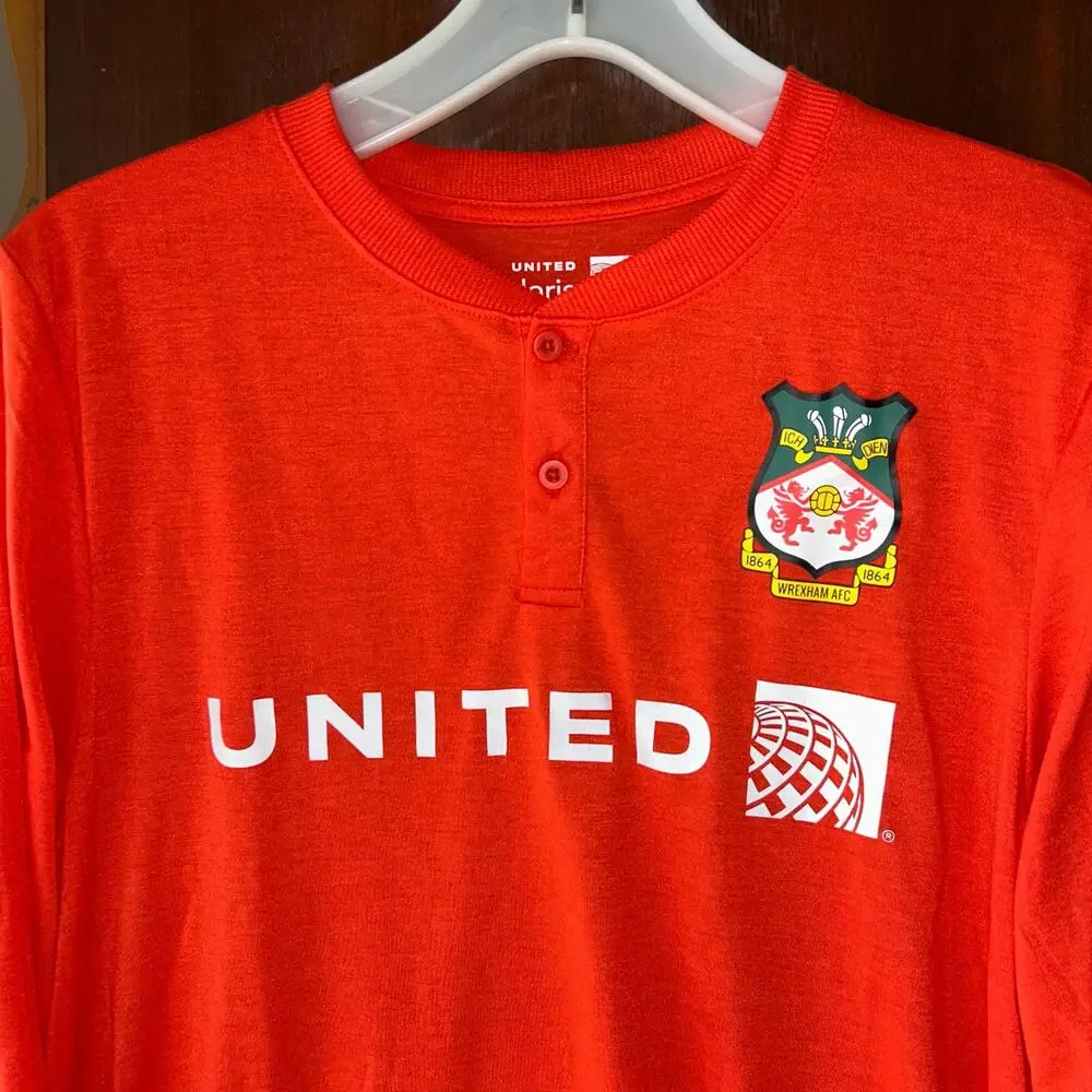 United Polaris Wrexham AFC Shirt Henley Pajama Mens S/M red orange Football
